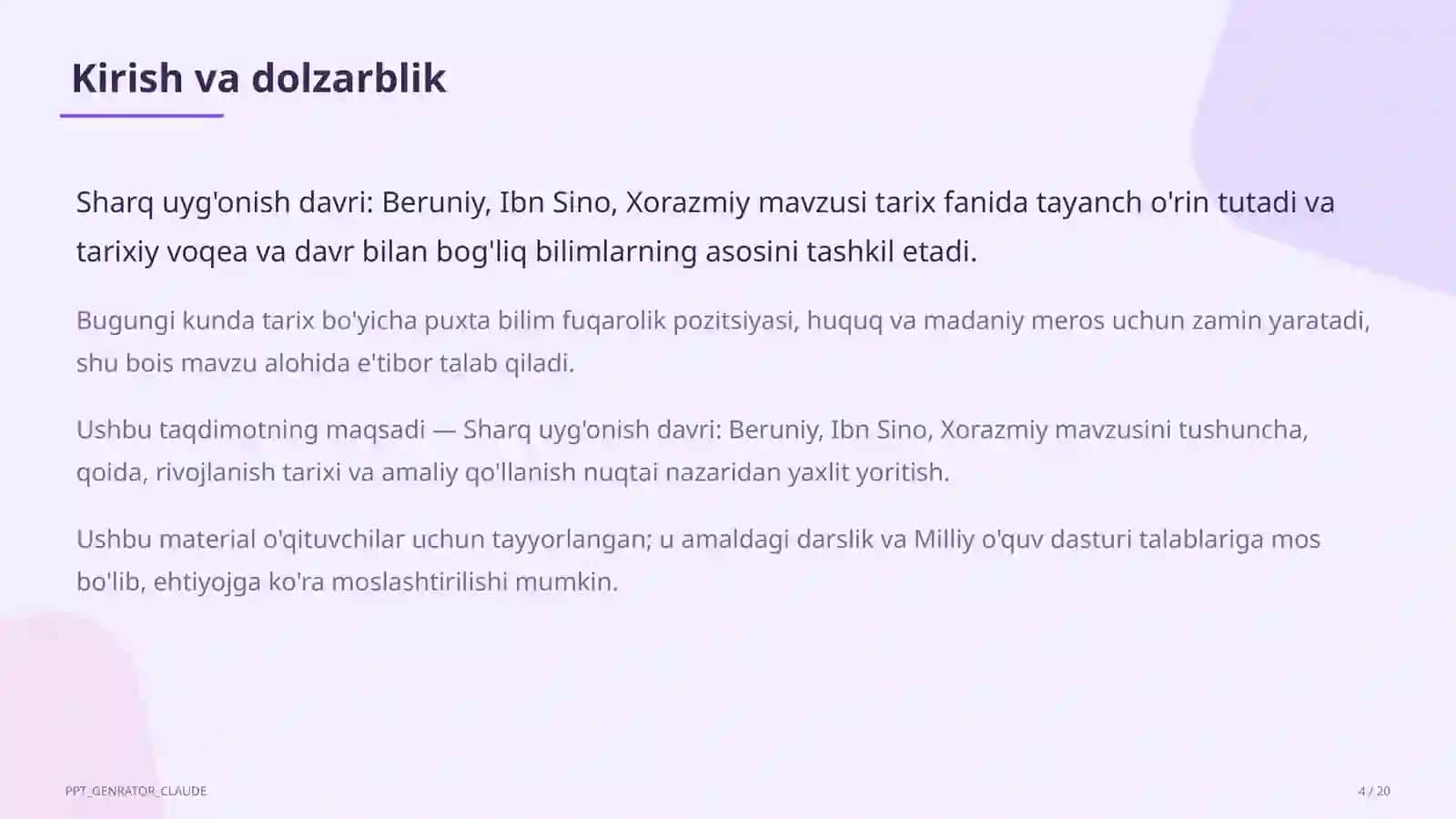 Sharq uyg'onish davri: Beruniy, Ibn Sino, Xorazmiy (7-sinf) 4