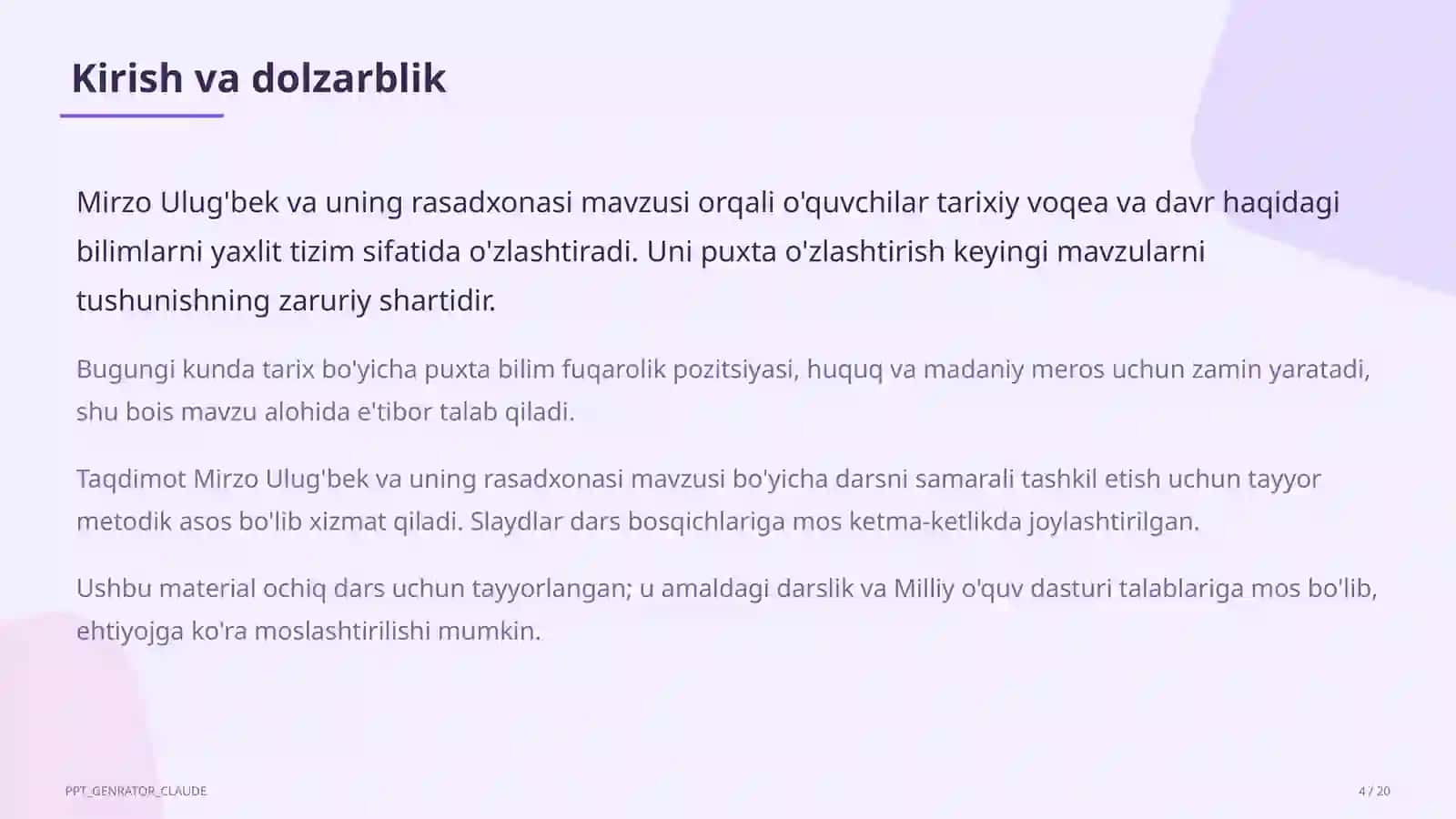 Mirzo Ulug'bek va uning rasadxonasi (5-sinf) 4