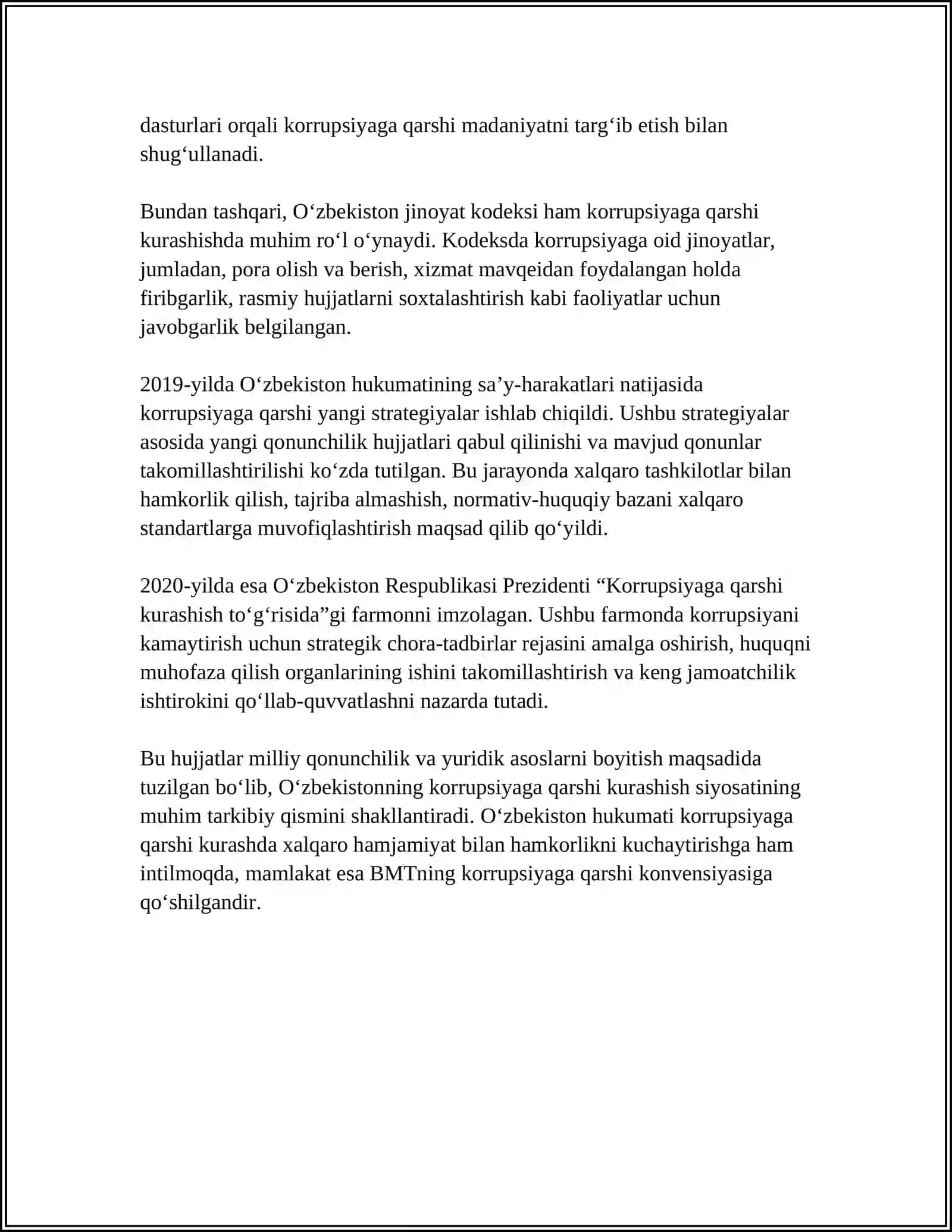 OʻZBEKISTONNING KORRUPSIYAGA QARSHI KURASHISH SIYOSATI 4