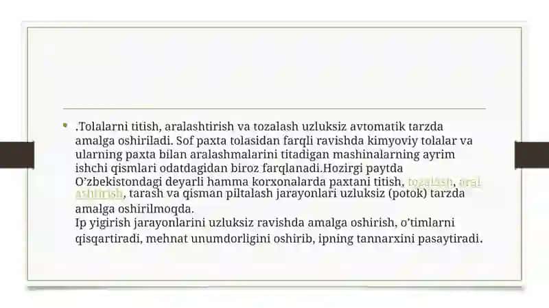 Truetzschler, Rieter, Marsoli firmalari piltalash mashinalari qiyosiy tahlili 4