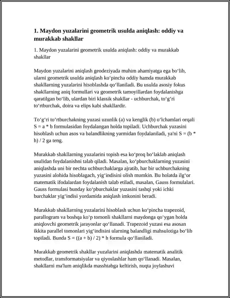 Maydon yuzalarini geometrik, analitik va grafik mexanik usulda aniqlash 4