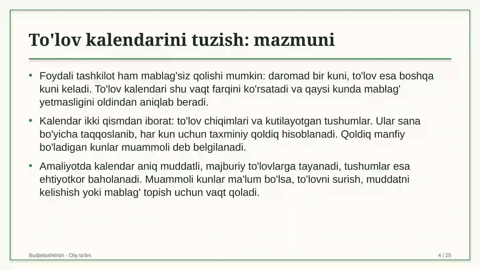g'aznachilik tizimida to'lov kalendarini tuzish 6319 4