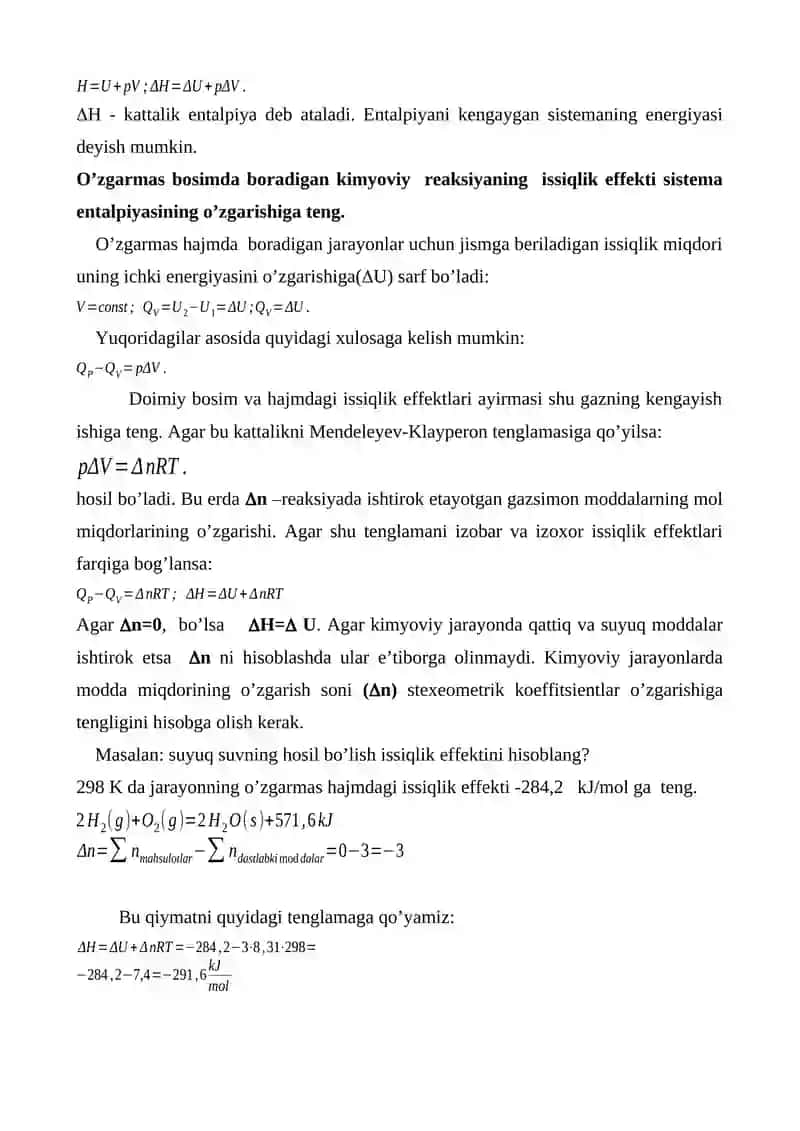 Kimyoviy reaksiyaning energetikasi va yo’nalishi 4