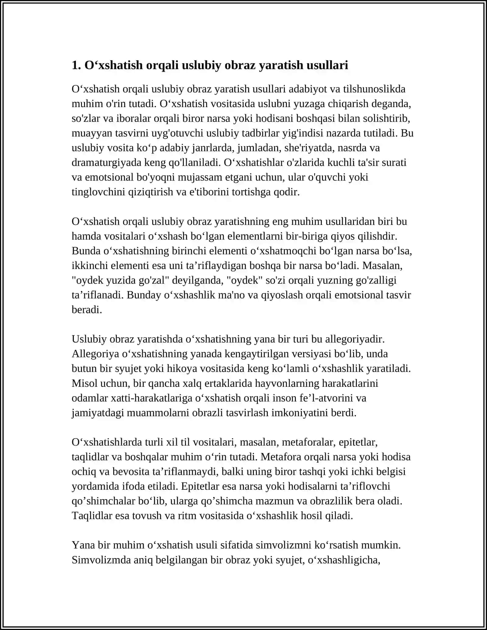 OʻXSHATISH USLUBNI YUZAGA CHIQARUVCHI VOSITA EKANLIGI 4