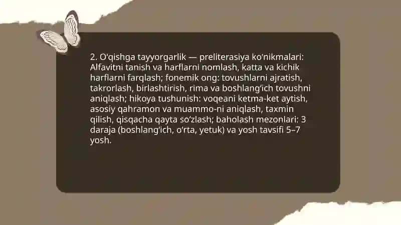 Bolalarni maktabga tayyorgarlik komponentlarining tafsifnomasi 4