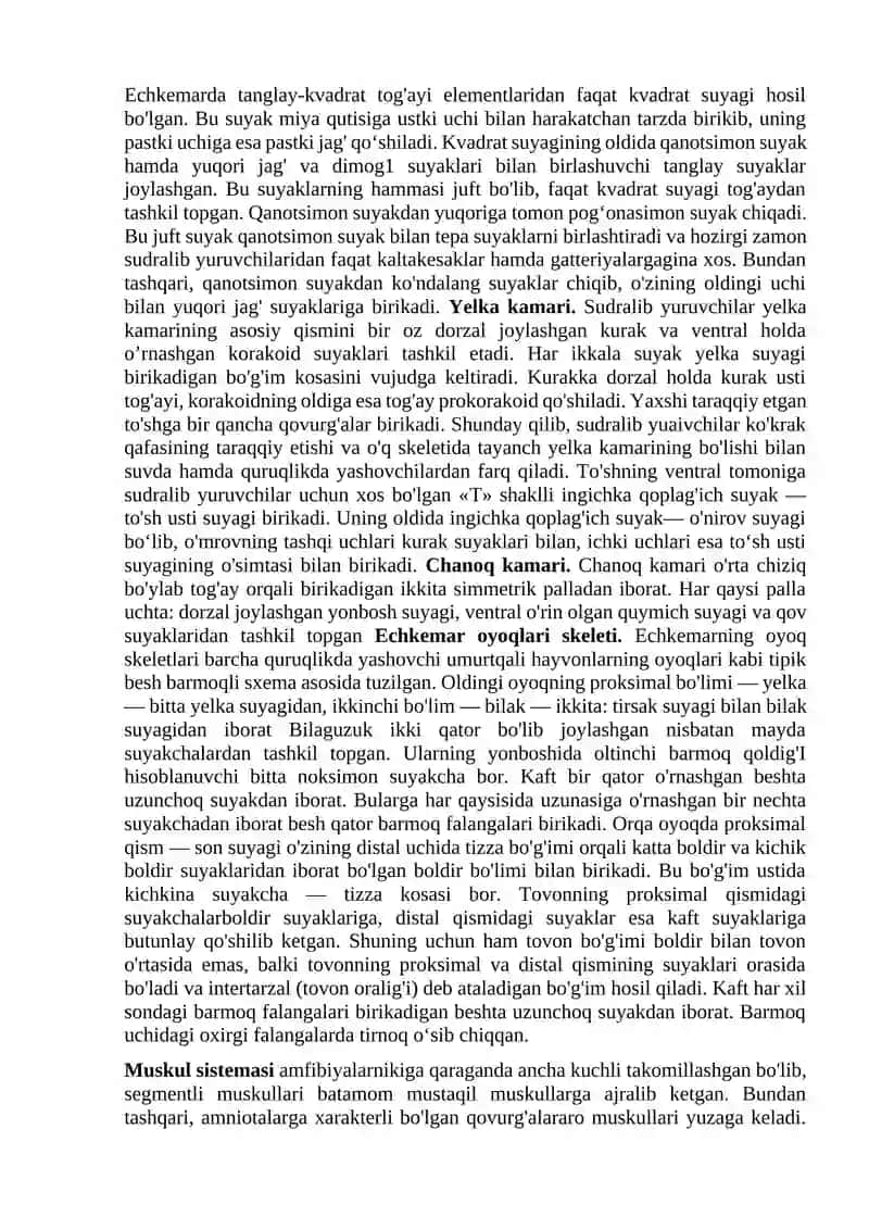 Anamniya va amniotalarning morfologik va fiziologik belgilari. Reptiliyalarning tuzilishi 4