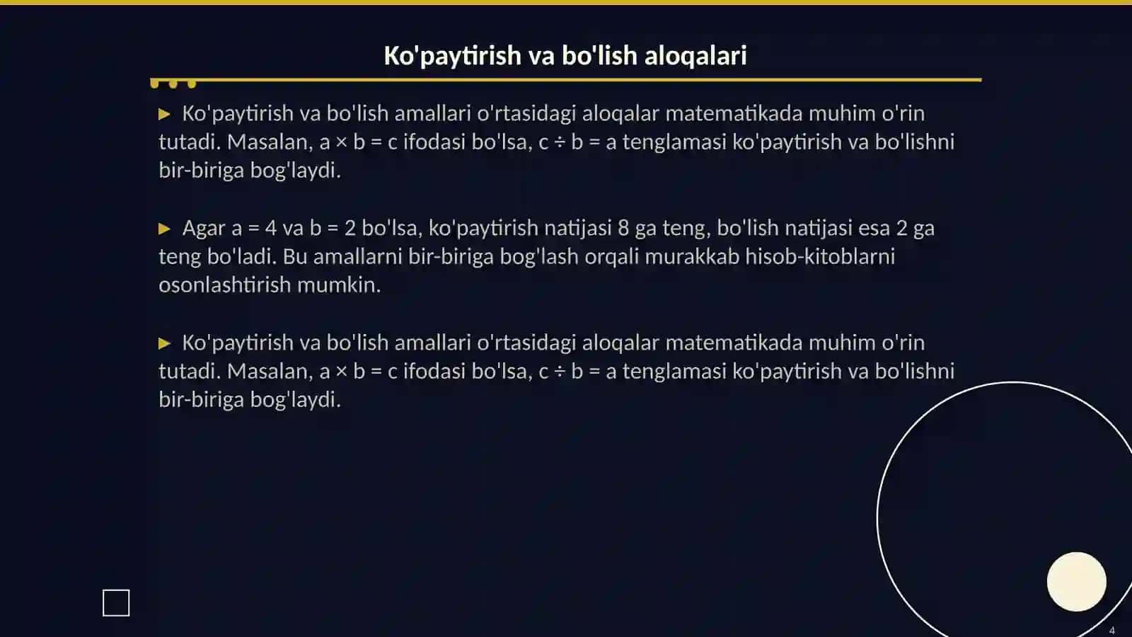Arifmetik amallar o’rtasidagi bog’lanish 4