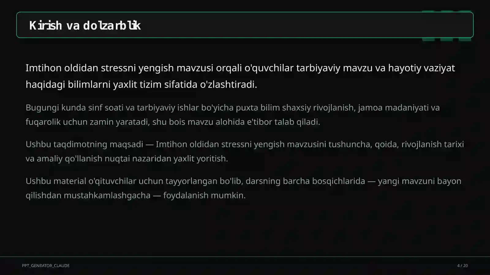 Dars rejasi 4