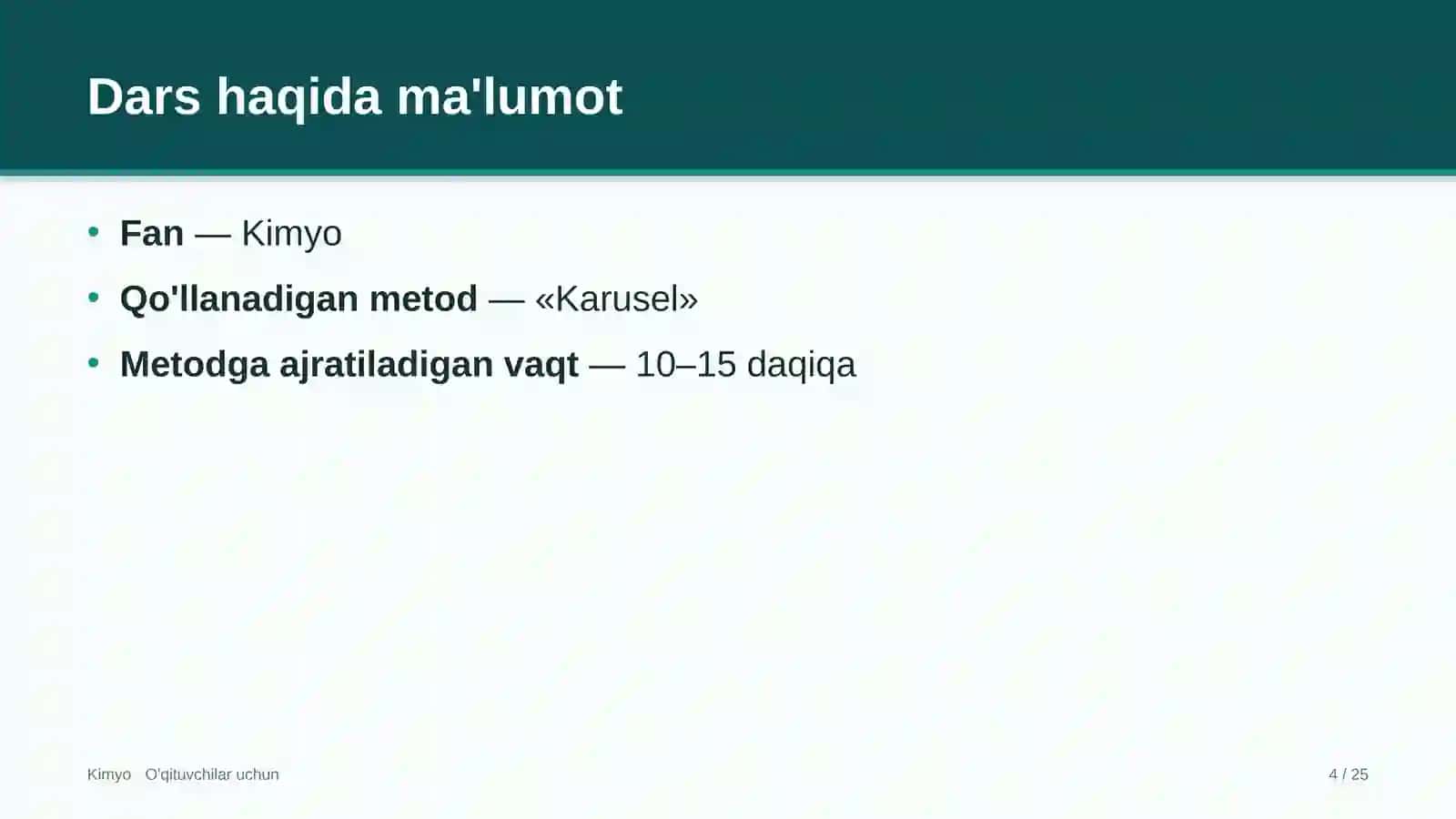 kimyo darslarida karusel metodidan foydalanish 3180 4