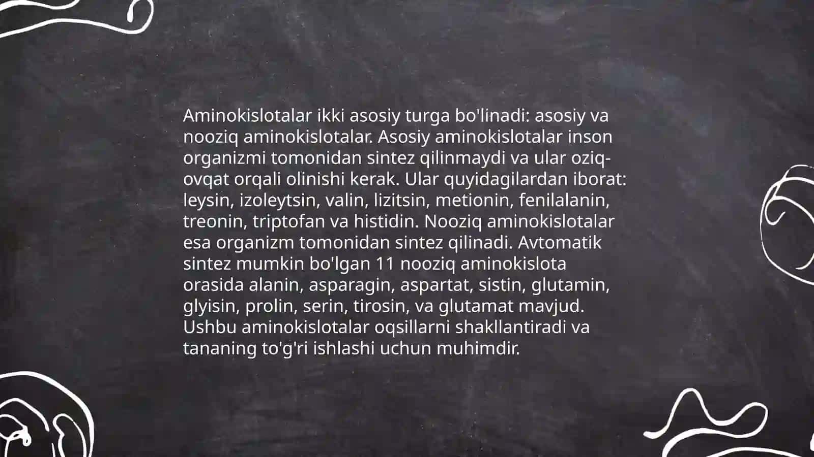 Aminokislotalar.Tuzilishi,hissalari va biologik vazifalari 4