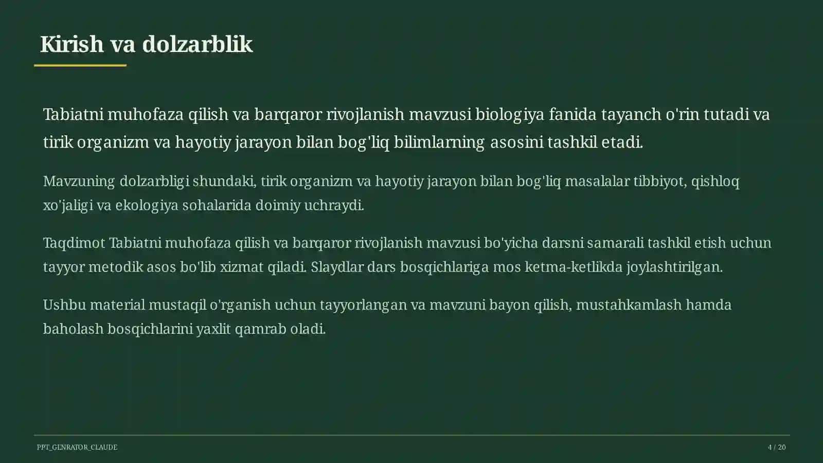 Tabiatni muhofaza qilish va barqaror rivojlanish (11-sinf) 4