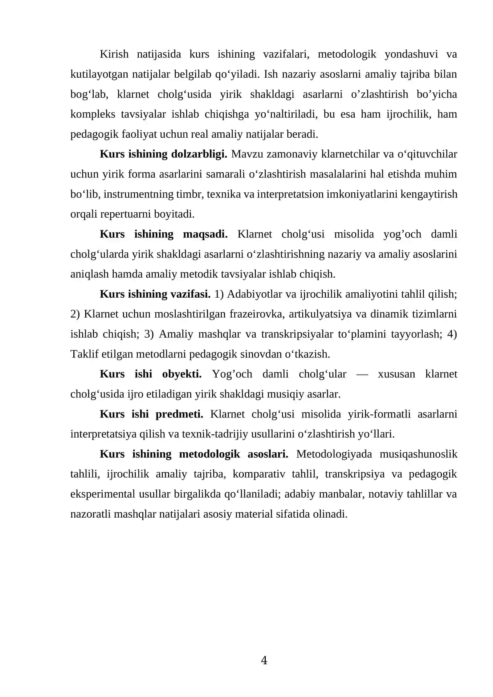 YOG’OCH DAMLI CHOLG’ULARDA YIRIK SHAKLDAGI ASARLARNI O’ZLASHTIRISH YO’LLARI.(KLARNET CHOLG’USI MISOLIDA) 4