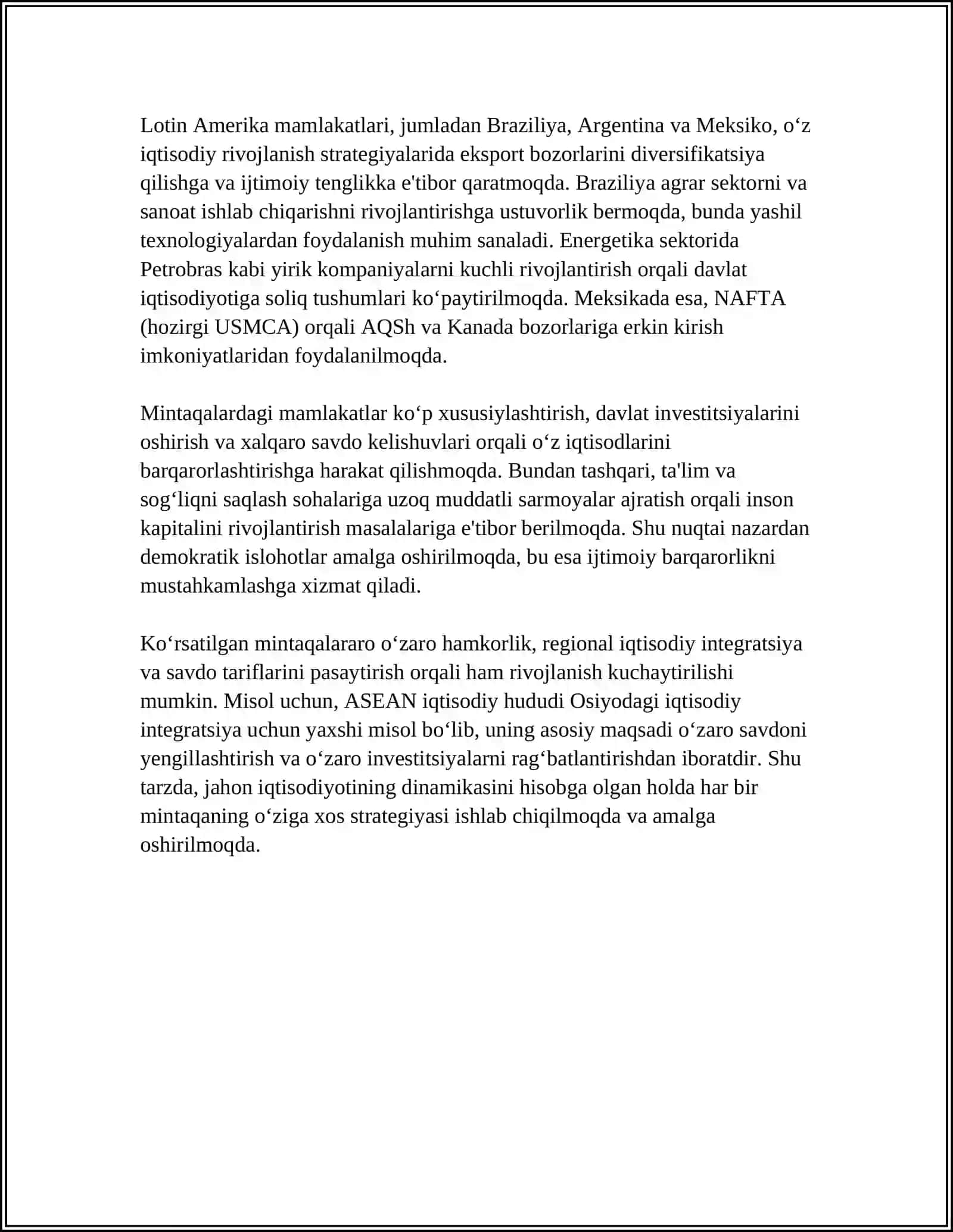 OSIYO AFRIKA VA LOTIN AMERIKA MAMLAKATLARI RIVOJLANISHINING ASASIY YO'NALISHLARI 4