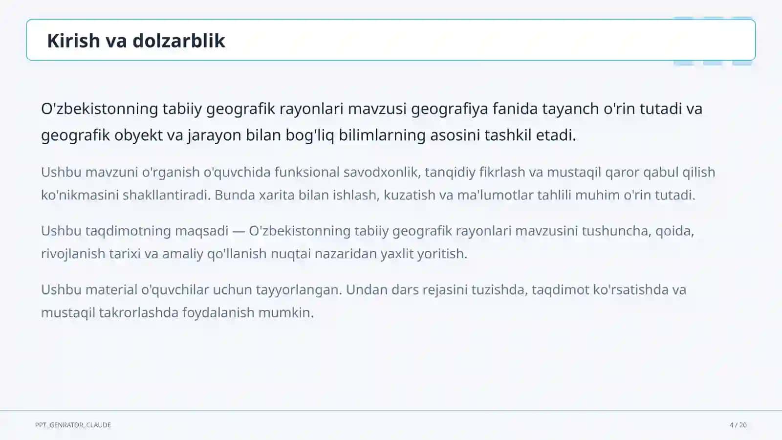 O'zbekistonning tabiiy geografik rayonlari (8-sinf) 4