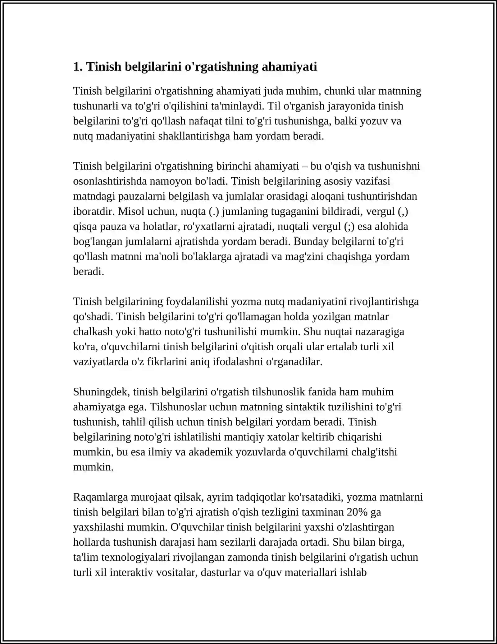 BOSHLANĢICH SINFLARDA TINISH BELGILARINI ÒRGATISH METODIKASI 4