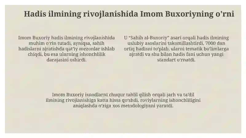Imom buxoriy imom termiziy hadis ilmga qoshgan taxlili 4