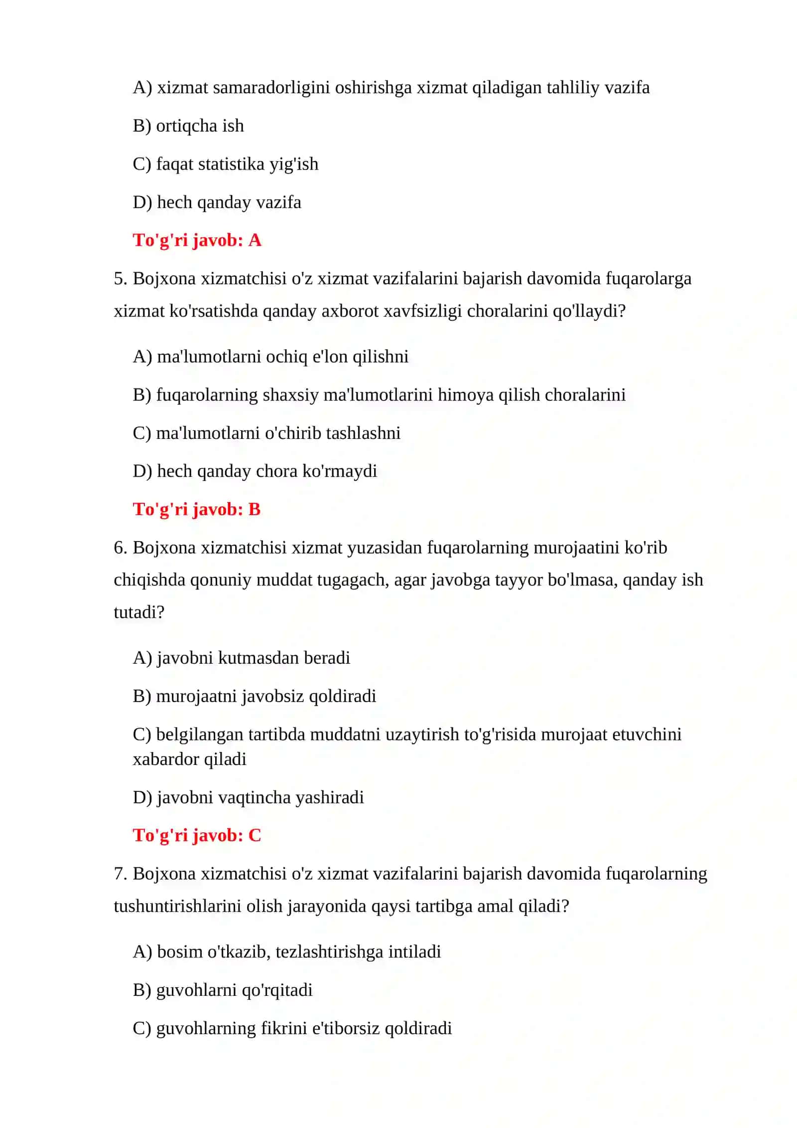 BOJXONA XIZMATI IMTIHON SAVOLLARI 4