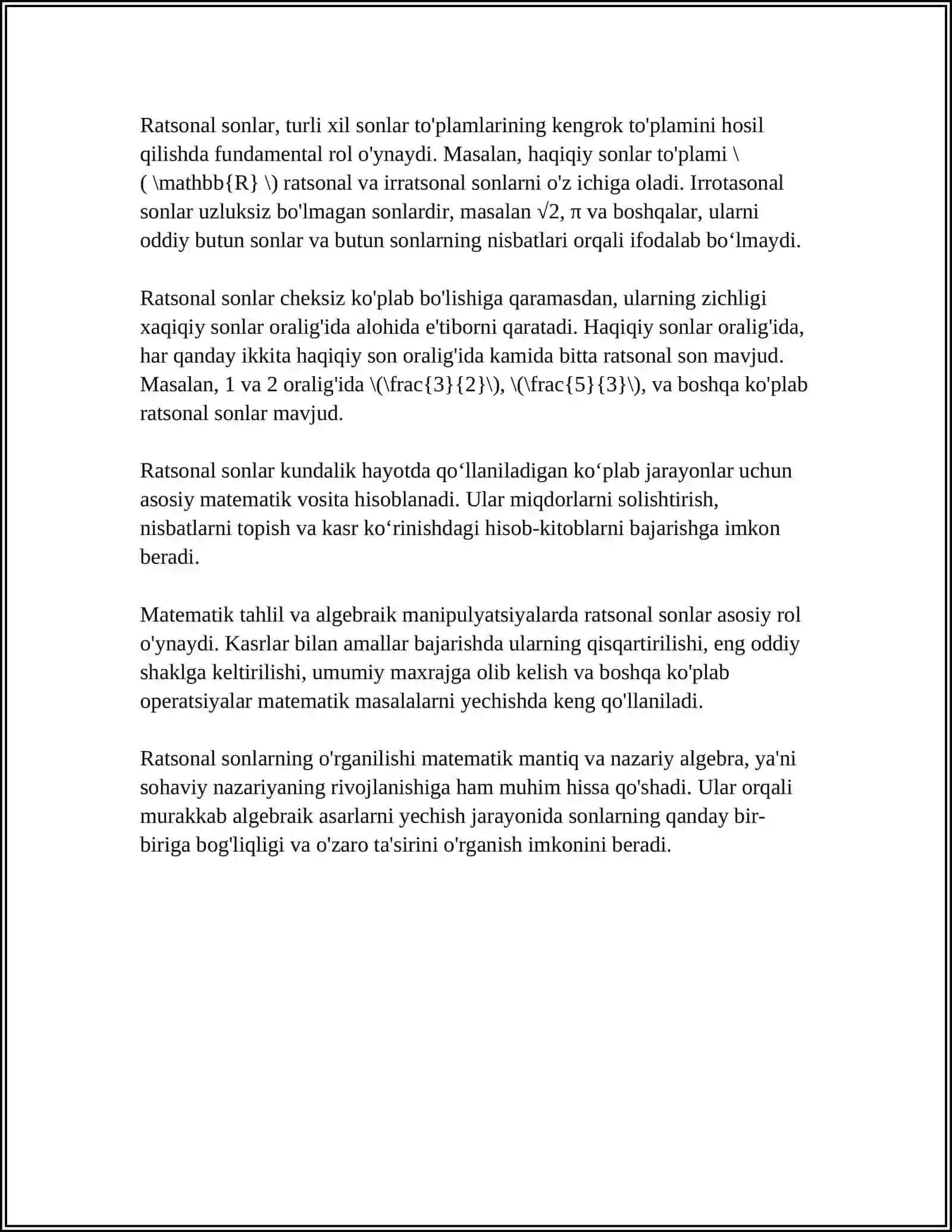 RATSIONAL SONLARNI CHEKSIZ O'NLI KASR SHAKLIDA TASVIRLASH 4