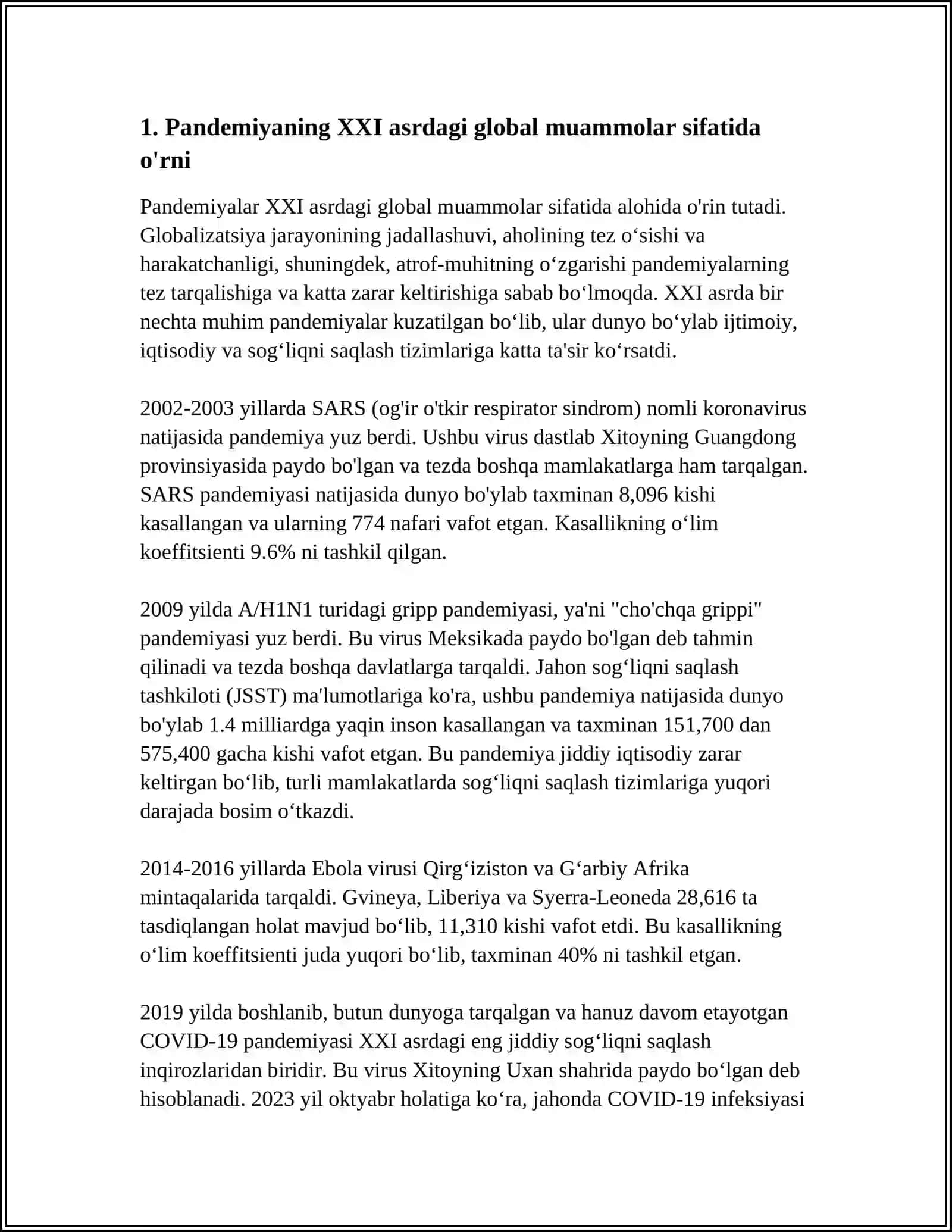 PANDEMIYA -XXI ASRNING GLOBAL MUAMMOSI VA UNING OQIBATLARI. O'ZBEKISTONDA RATIFIKATSIYA QILISHNING AHAMIYATI, IQTISODIY -SIYOSIY VA IJTIMOIY -HUQUQIY MEXANIZIMLARI SIFATIDA 4