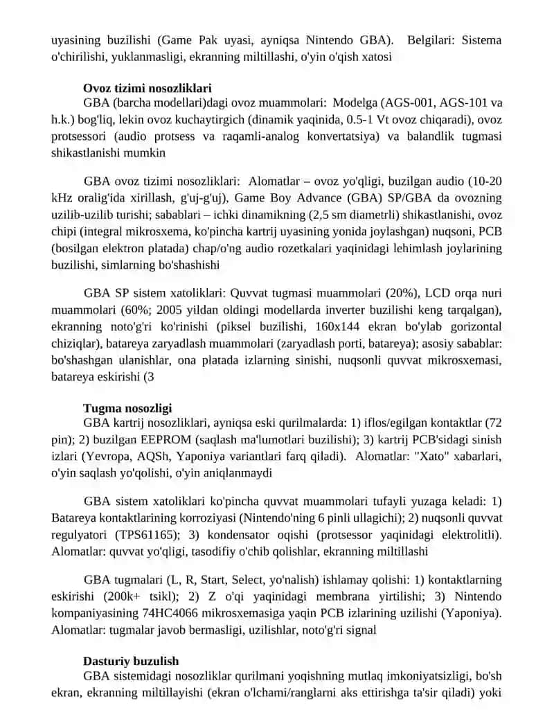 GBAni ta’minlash tizimi nosozliklari, ularning alomatlari va kelib chiqish sabablari 4