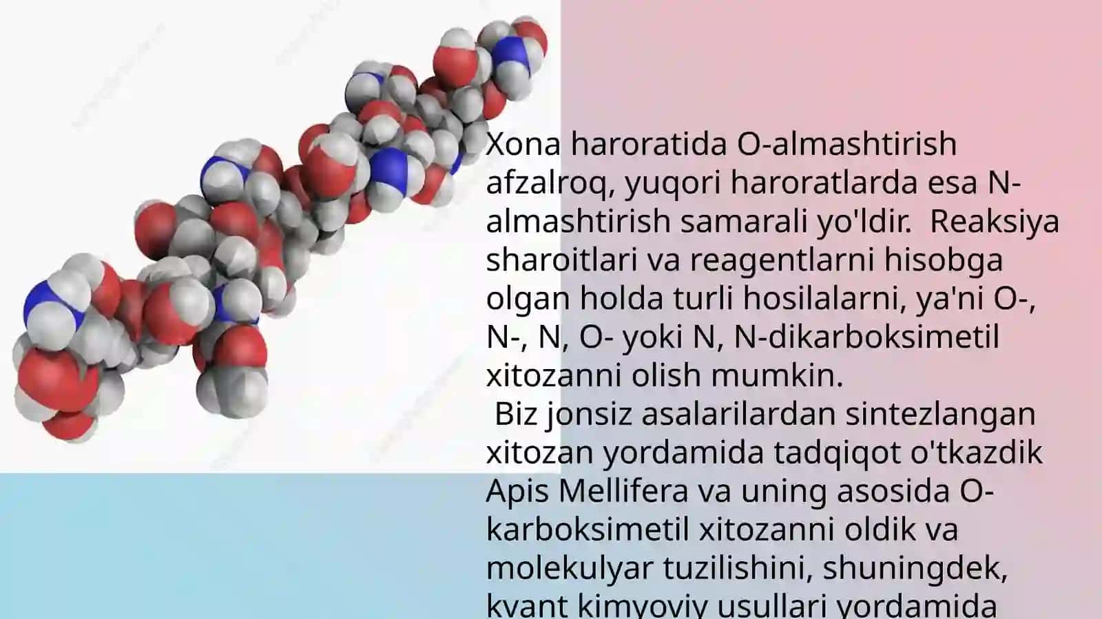 KARBOKSIMETIL XITOSAN APIS MELLIFERA MOLEKULAR MODELI VA ATOMNING ZARYADLANISHI 4