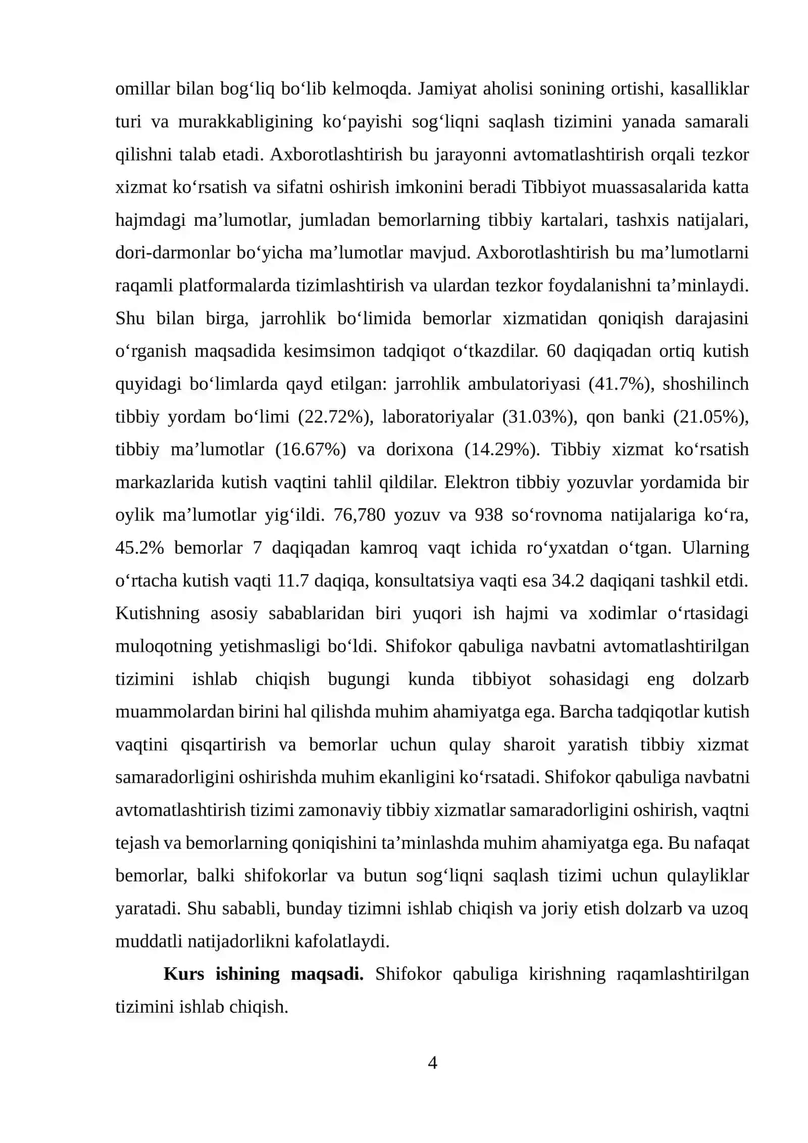 Shifokor qabuliga navbatni avtomatlashtirilgan tizimini ishlab chiqish 4