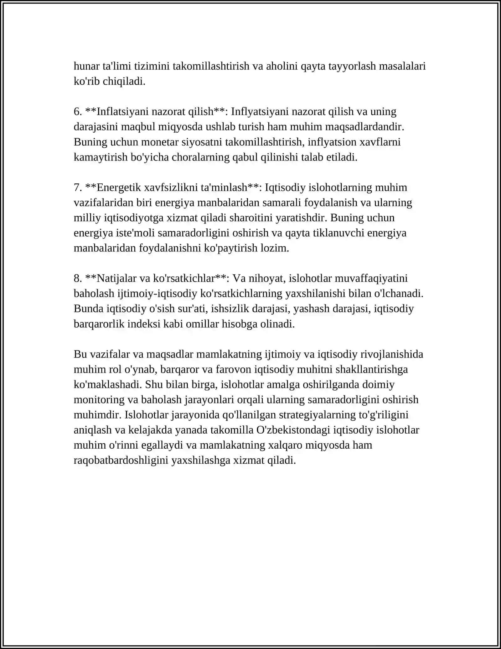 IQTISODIY ISLOHOTLAR, XUSUSIY MULKCHILIKNING SHAKLLANISHI. ÓZBEKISTONDA BOZOR MUNOSABATLARINING RIVOJLANISHI 4