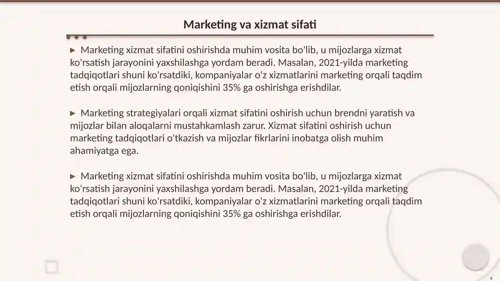 Xizmat sifatini marketing orqali oshirish 4