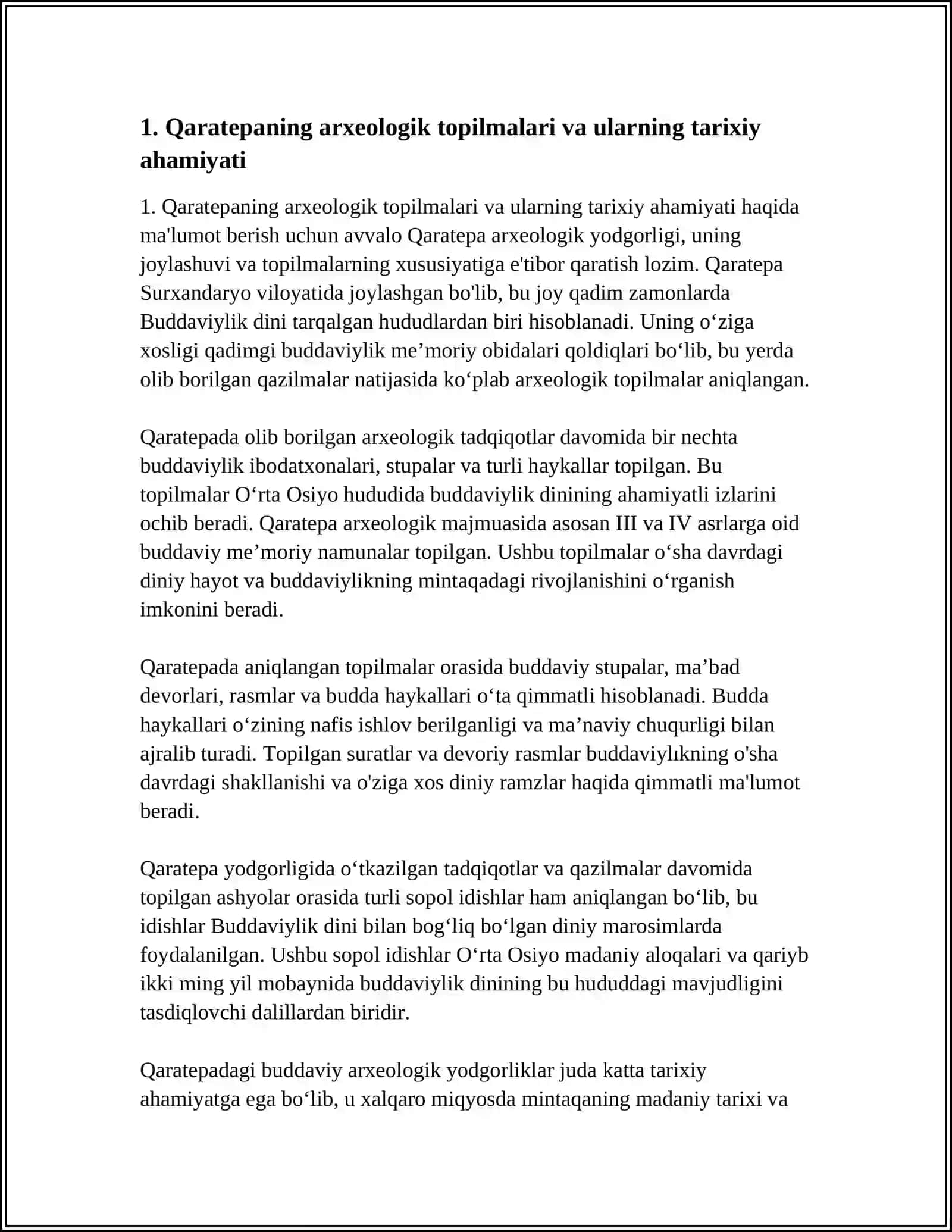 OʻZBEKISTON BUDDAVIYLIK DININING TARIXIY ILDIZLARI (QARATEPA, FAYOZTEPA, DALVARZINTEPA) VA HOZIRGI ZAMON 4