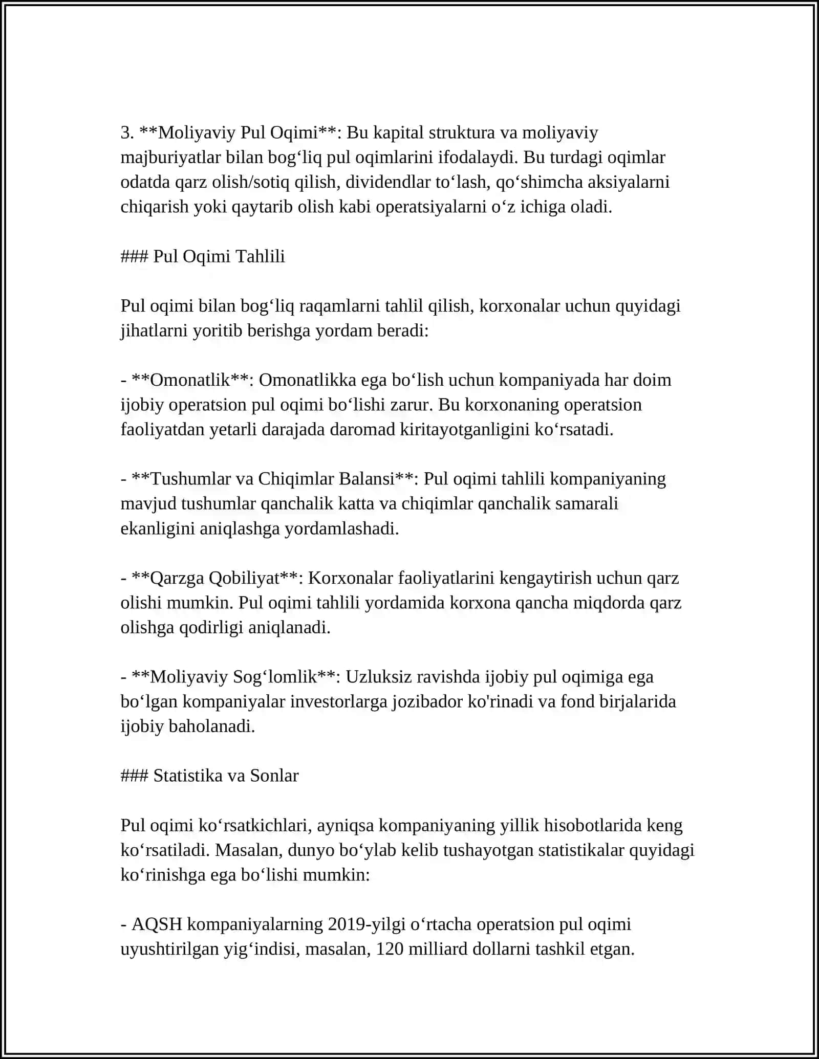 PUL OQIMLARI TO‘G‘RISIDAGI HISOBOTNING MAZMUNI VA AHAMIYATI 4