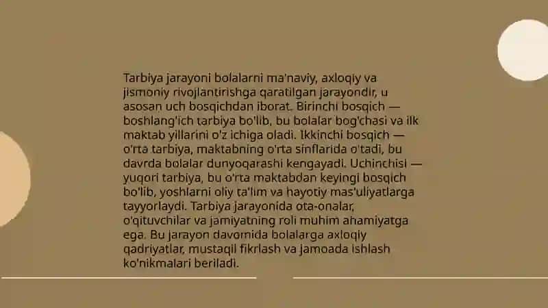 Tarbiya teoriyasi va tarbiya turlari. Estetik tarbiya. 4