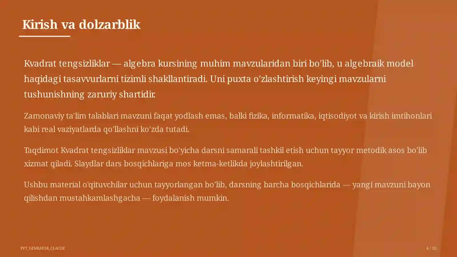Kvadrat tengsizliklar (9-sinf) 4