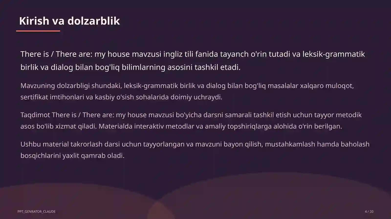 Ingliz tili (1–11) — takrorlash darsi uchun 4