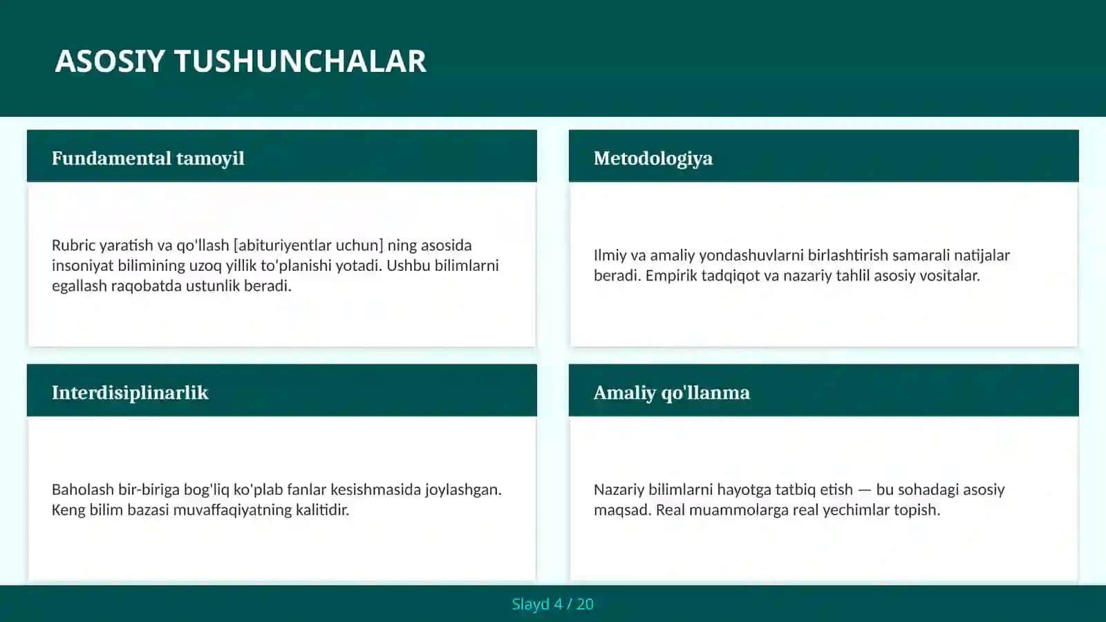 Rubric yaratish va qo'llash [ABITURIYENTLAR UCHUN] 4