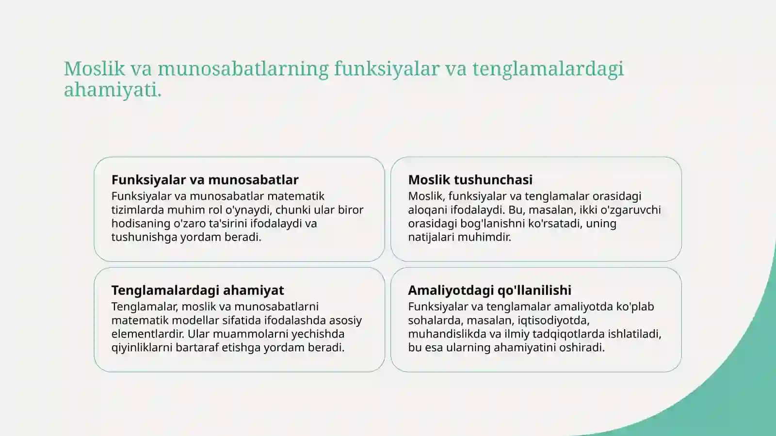 Matematikada moslik va munosabatlar asoslari 4