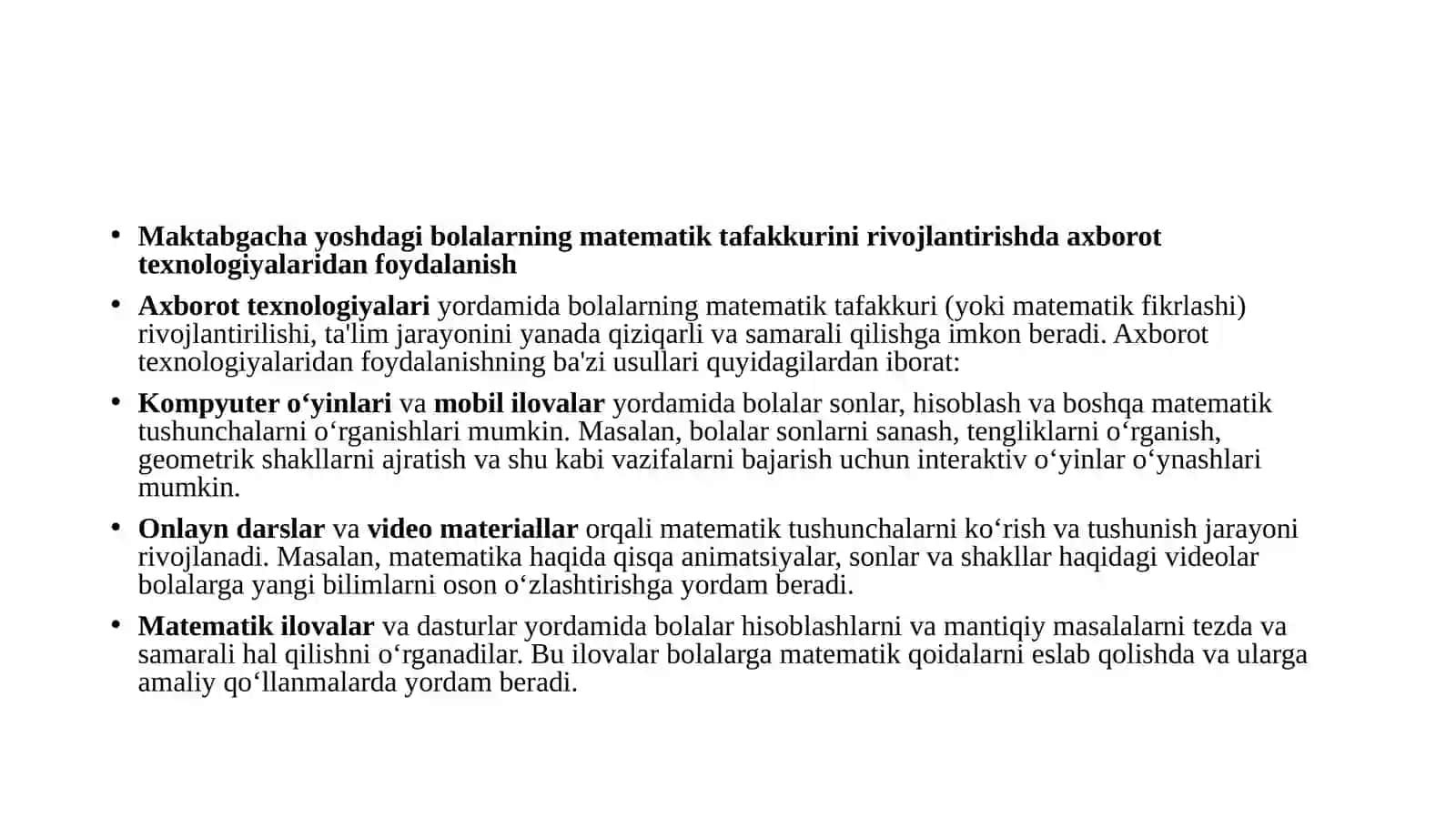 Maktabgacha yoshdagi bolalarni mantiqiy va matematik rivojlantirish va o‘qitishning zamonaviy texnologiyalari 4