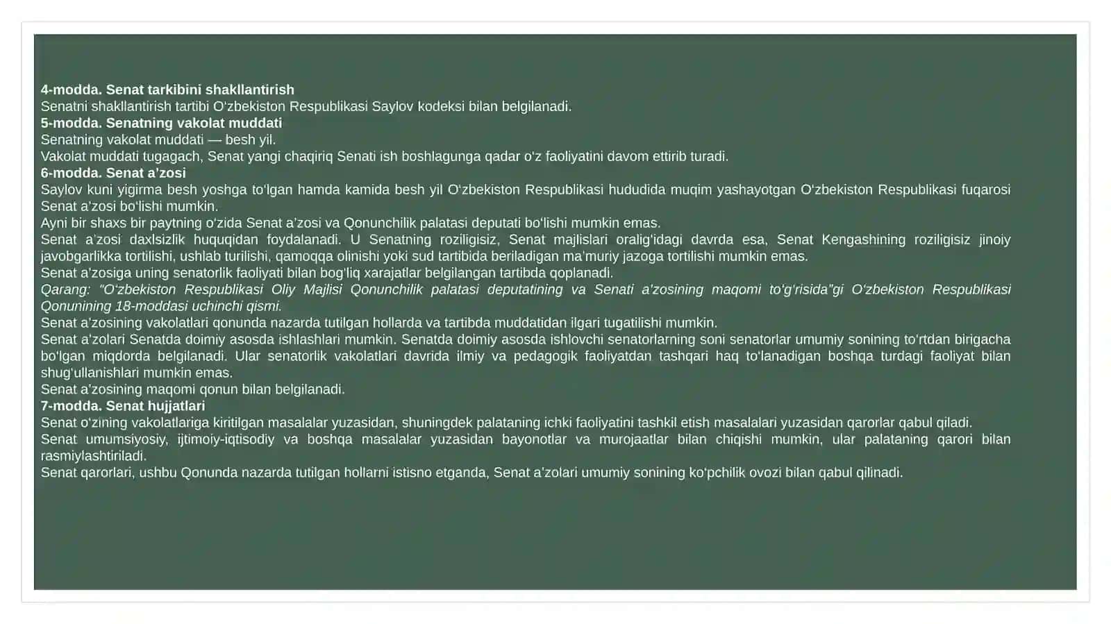 O‘ZBEKISTON RESPUBLIKASI OLIY MAJLISINING SENATI TO‘G‘RISIDA 4