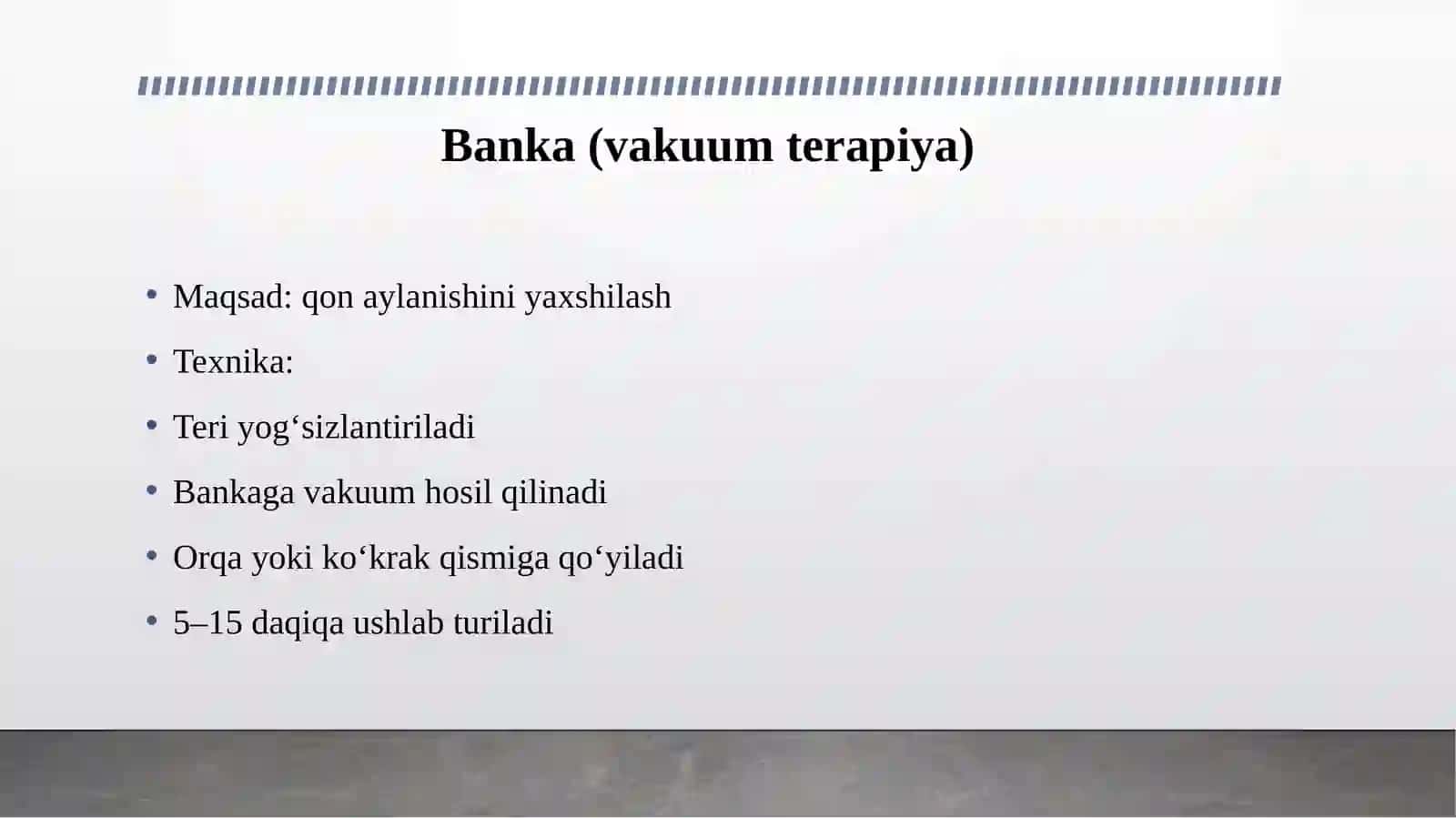 ODDIY FIZIOTERAPIYA MUOLAJALARINI O'TKAZISH. ZULUK QO'YISH TEXNIKASI. 4