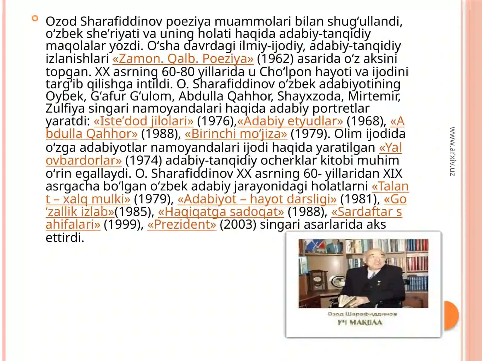 O'zbek adabiyotining yirik vakili Ozod Sharafiddinov 4