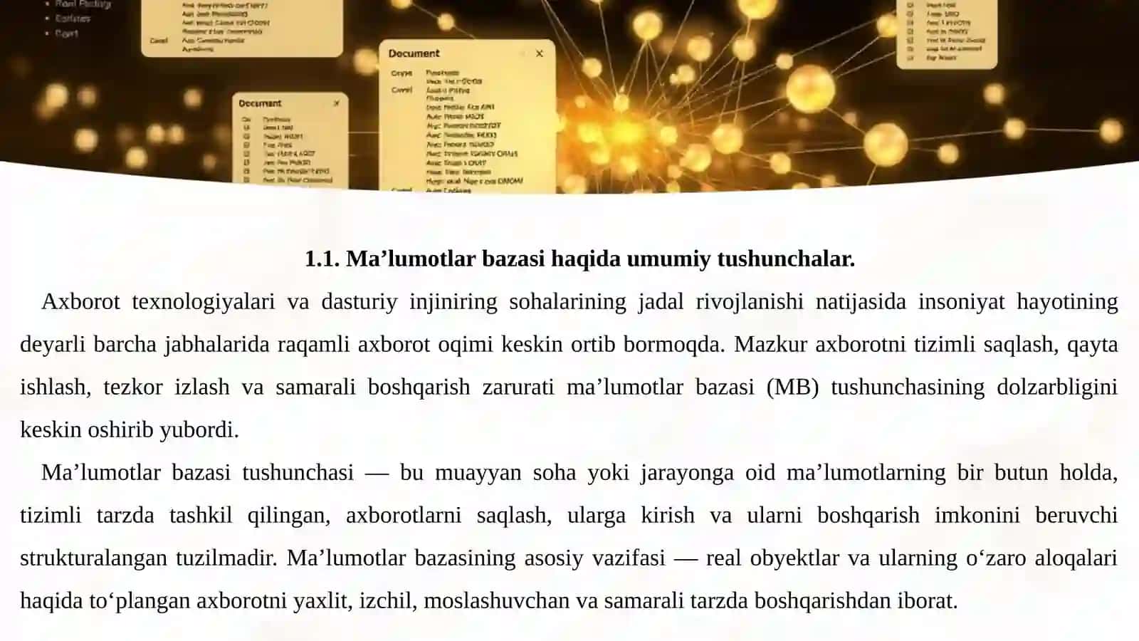 "MA’LUMOTLAR BAZASI VA UNI BOSHQARISH TIZIMI" MAVZUSINI O‘QITISH 4