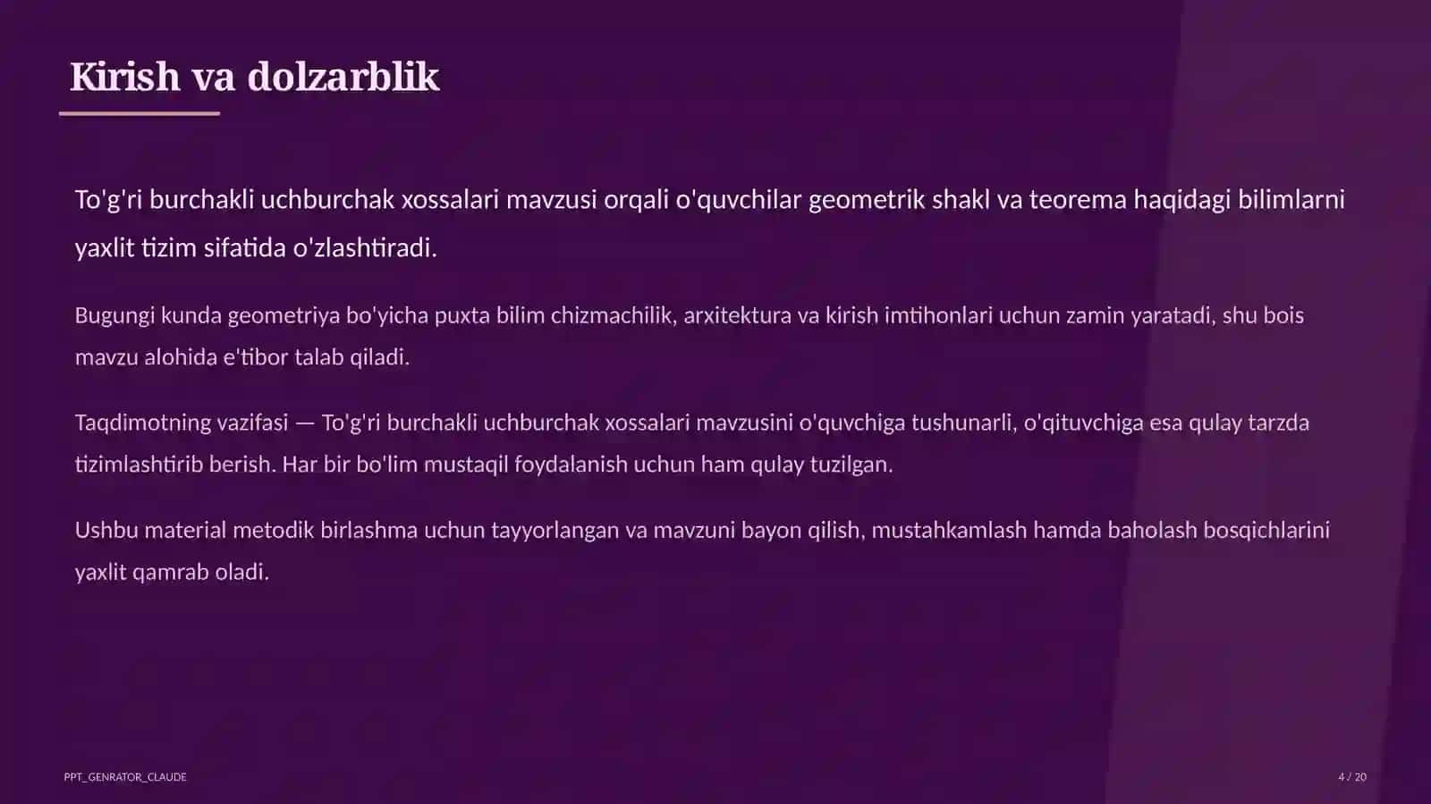 To'g'ri burchakli uchburchak xossalari (7-sinf) 4