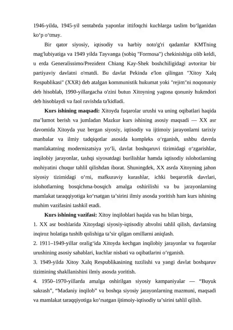 “XX asrning ikkinchi yarmida Xitoy: Siyosat, inqilob, iqtisodiyot va islohotlar 4