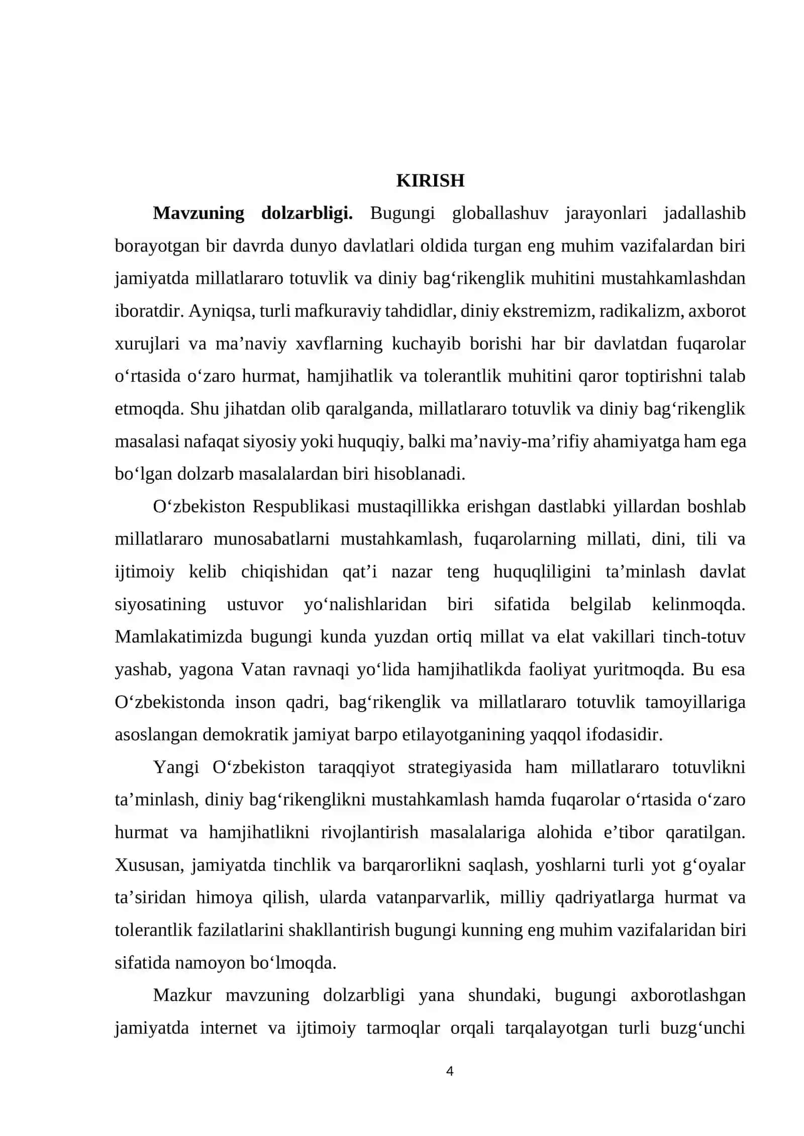 TARAQQIYOT STRATEGIYASIDA MILLATLARARO TOTUVLIK VA DINIY BAG‘RIKENGLIK MASALALARI 4