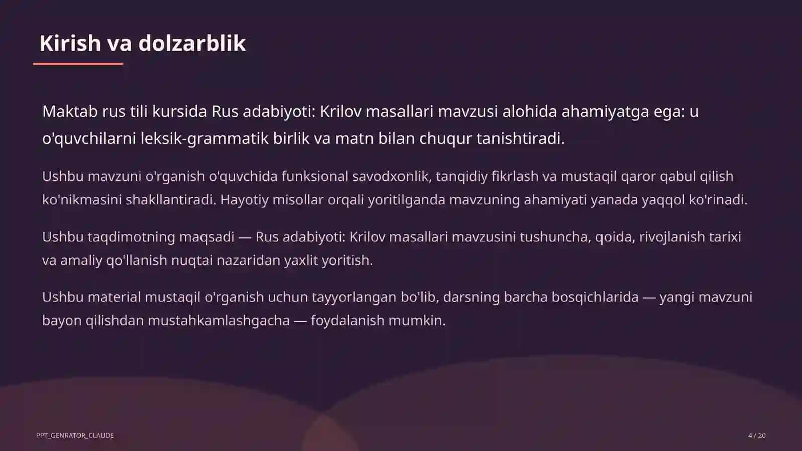 Rus adabiyoti: Krilov masallari (6-sinf) 4