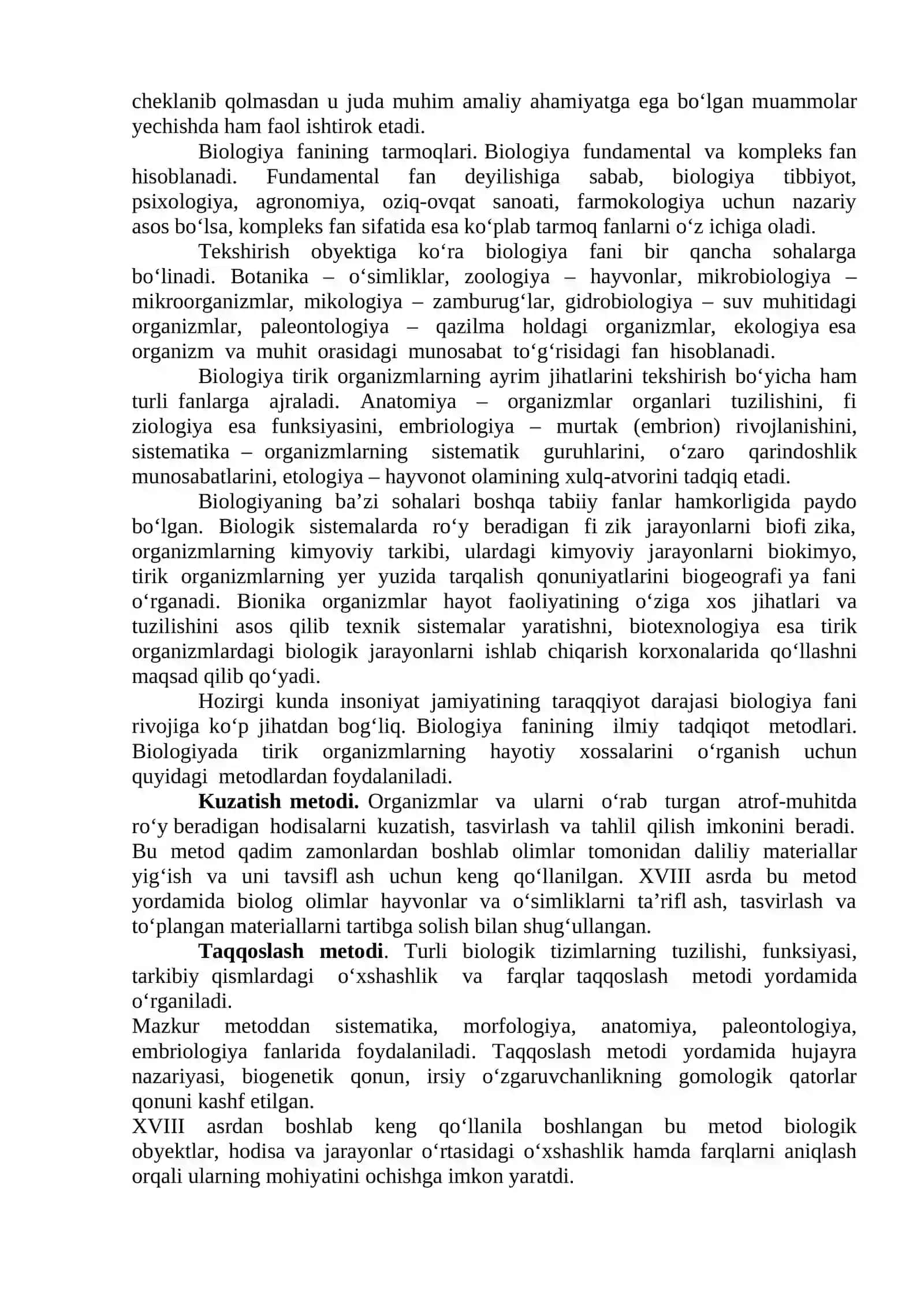 Biologiya fanining vazifasi, o‘rganadigan sohalari va uslublari 4