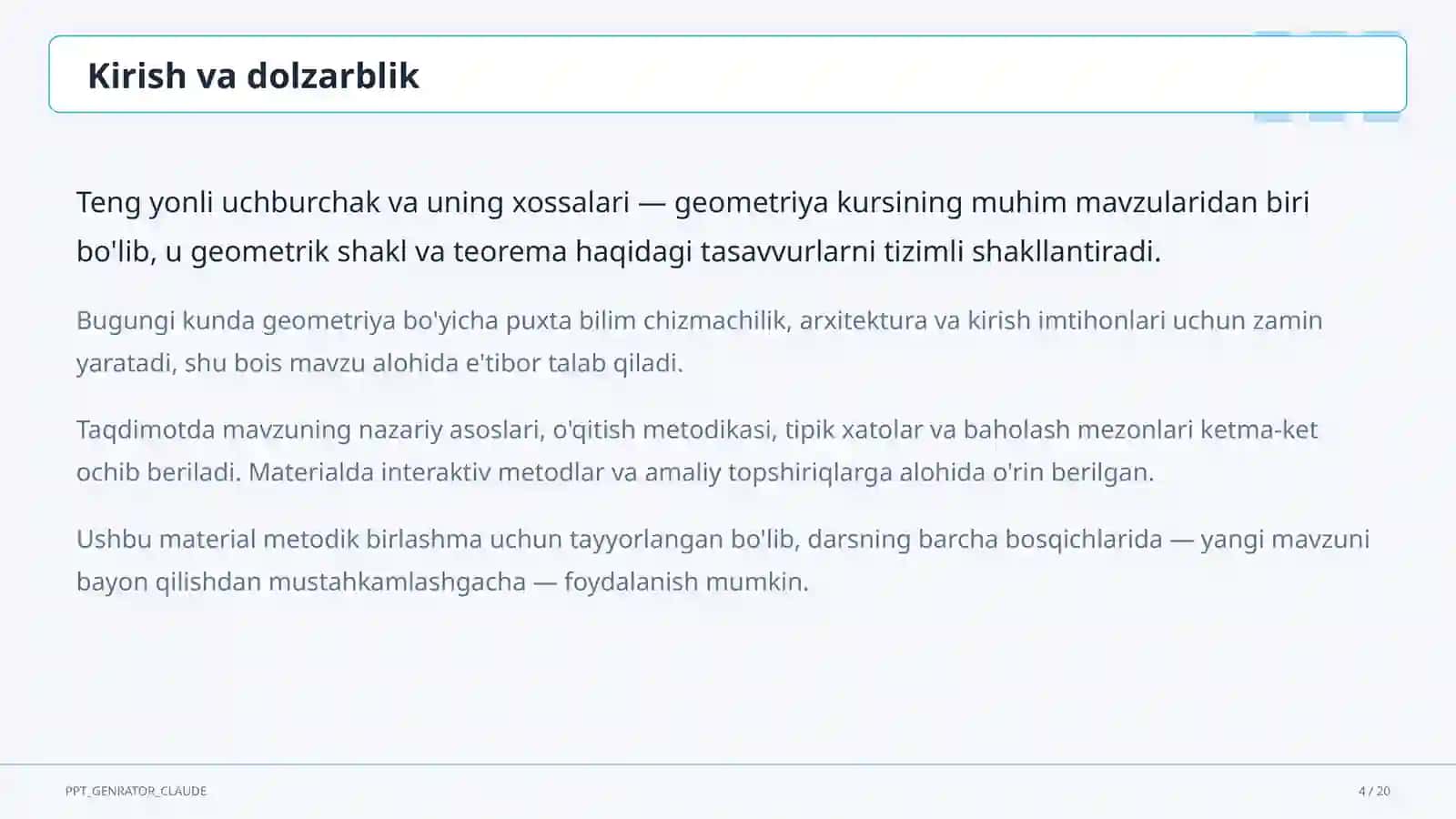 Teng yonli uchburchak va uning xossalari (7-sinf) 4