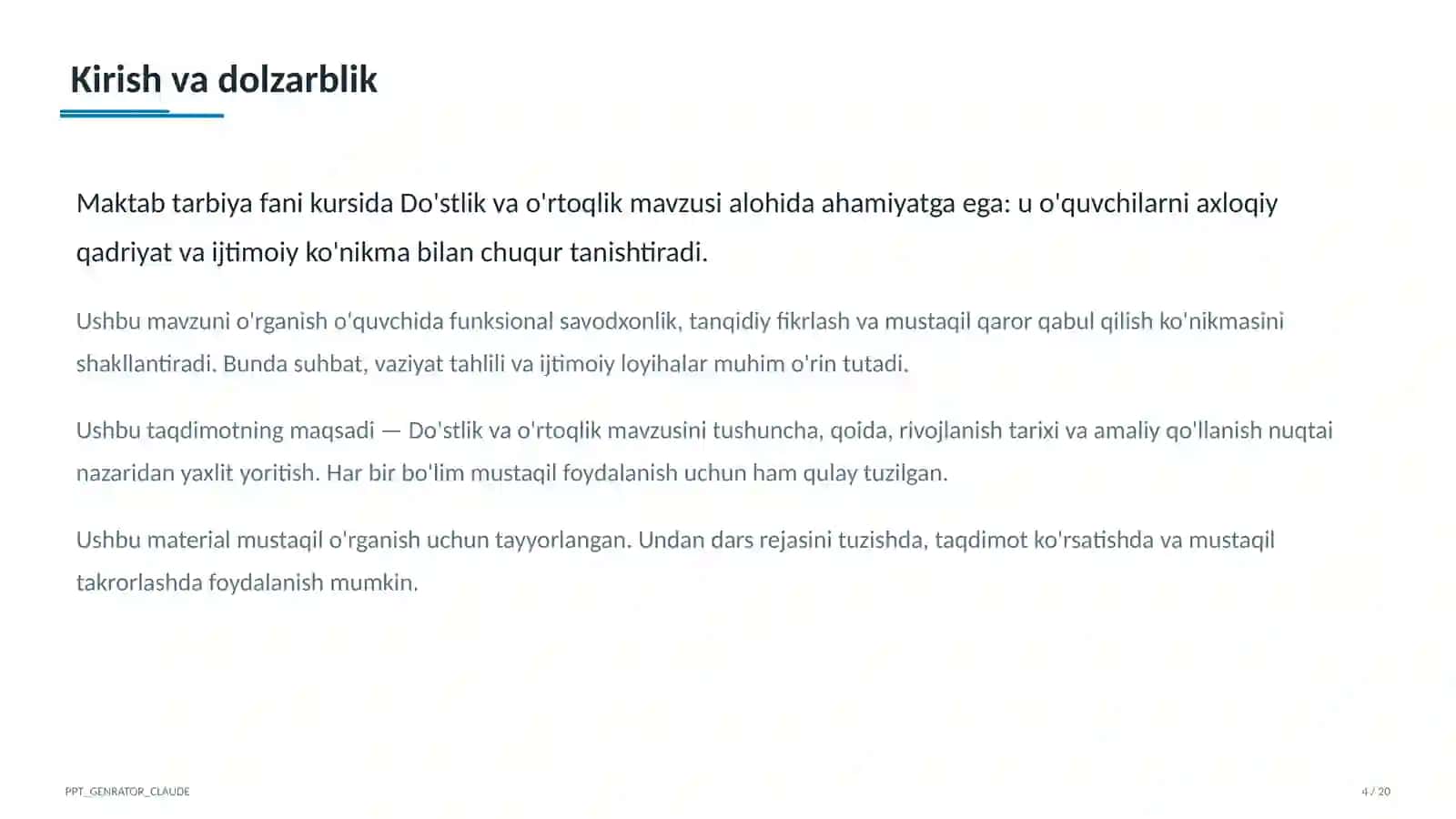 Do'stlik va o'rtoqlik (2-sinf) 4