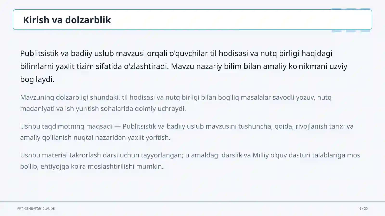 Publitsistik va badiiy uslub (10-sinf) 4