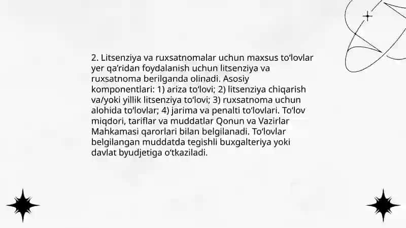 Yer qa’ridan foydalanganlik uchun maxsus to’lovlar va soliqlar 4