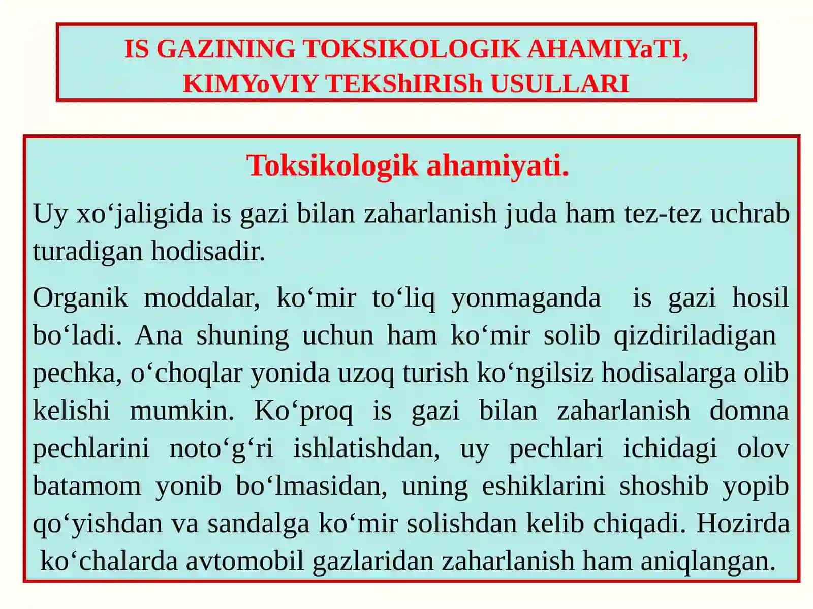 Metan va İs Gazı Bilan Zaharlanish. Karboksigemoglobin bilan Qondan Kimyoviy va Fizik-Kimyoviy Usullarda Tahliliş 4